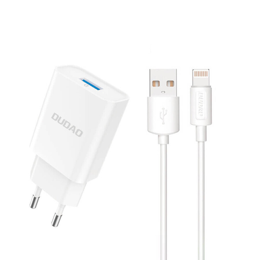 Dudao A4EU USB-A 2.1A network charger - white + USB-A - Lightning cable