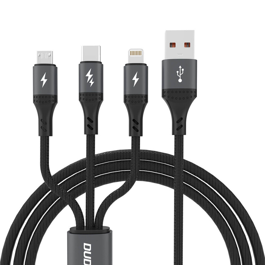 Dudao L3E 3-in-1 60W MicroUSB USB-C Lightning Kabel 1.2m - schwarz