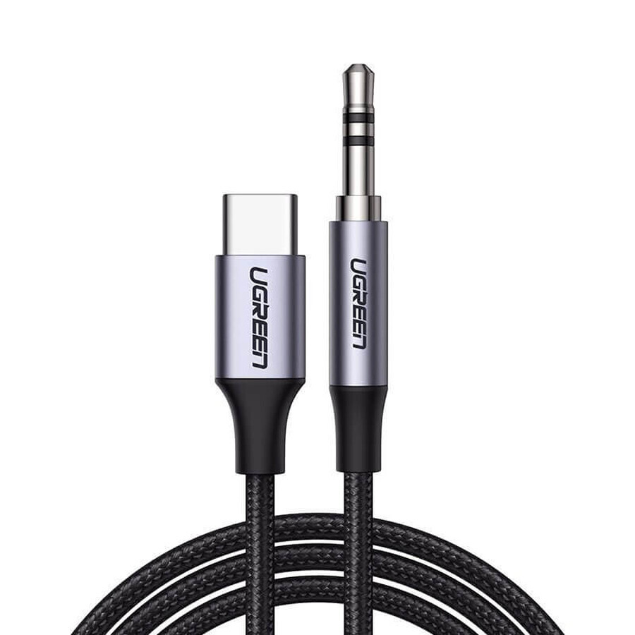 Ugreen stereo audiokabel AUX 3,5 mm mini-jack - USB Type C voor tablet telefoon 1m zwart (CM450 20192)
