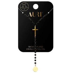 Auri Zwarte kralenketting met kruis en cirkel