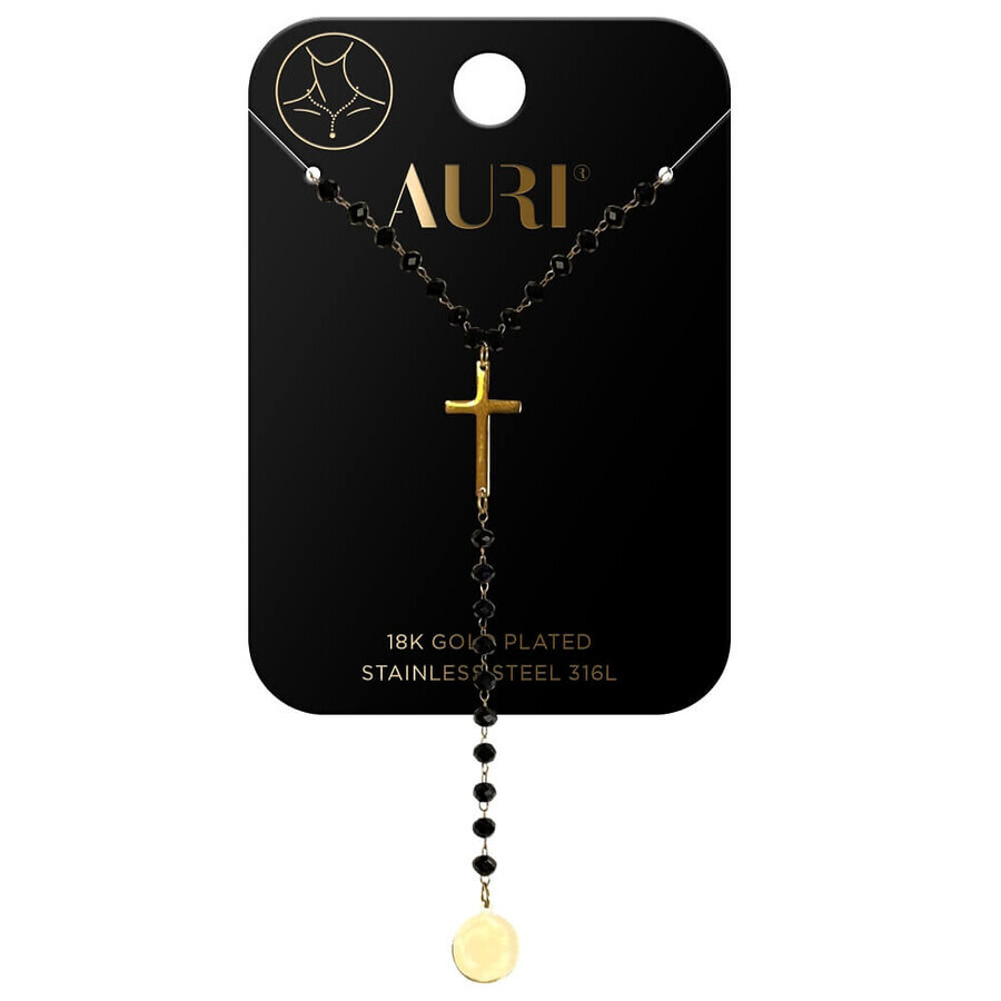 Auri Black beaded necklace with cross and circle
