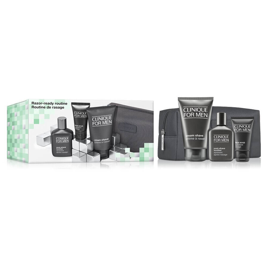 Clinique Razor-ready Routine Shaving Cream Set, 125 ml + After Shave Balm, 75 ml + Face Scrub, 30 ml + Cosmetic Bag