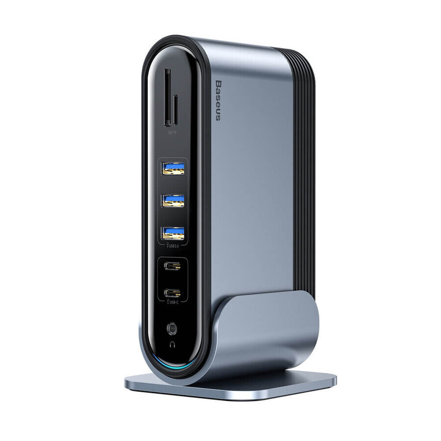 Baseus HUB CAHUB-DG0G 3x USB 3.2 Gen 1 / 2x USB-A / 2x USB-C / SD-kaartlezer, micro SD / AUX / 3x HDMI / RJ45 PD 100W (EU / CN / UK stekkers) - grijs