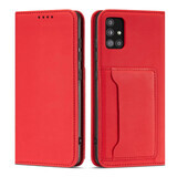 Magnet Kartenetui für Samsung Galaxy A12 5G Karte Brieftasche Abdeckung Kartenhalter rot