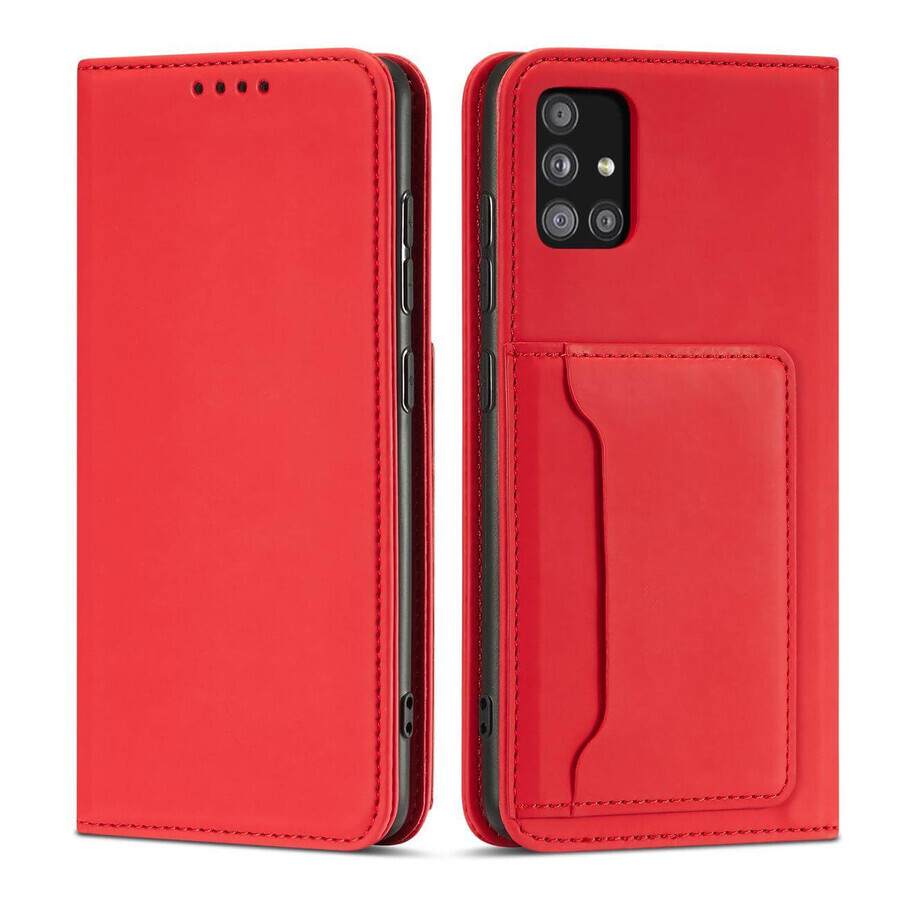 Magnet Card Case case for Samsung Galaxy A12 5G card wallet case card stand red