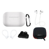 Juego de estuche de silicona AirPods Pro 2 / AirPods Pro 1 + estuche / clip para la oreja / correa para el cuello / soporte para correa de reloj / mosquetón - blanco