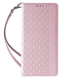 Correa magnética funda iPhone 14 Pro Max flip cover cartera mini lanyard stand rosa