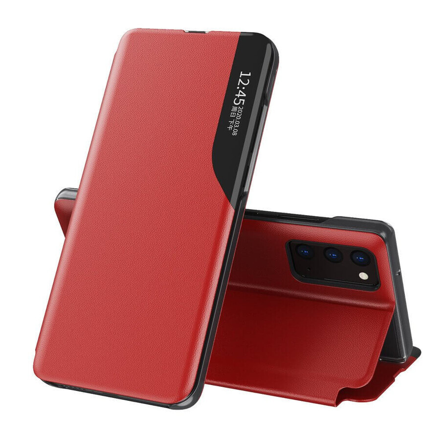 Eco Leather View Case carcasă elegantă cu capac flip și funcție stand Samsung Galaxy A72 4G roșu