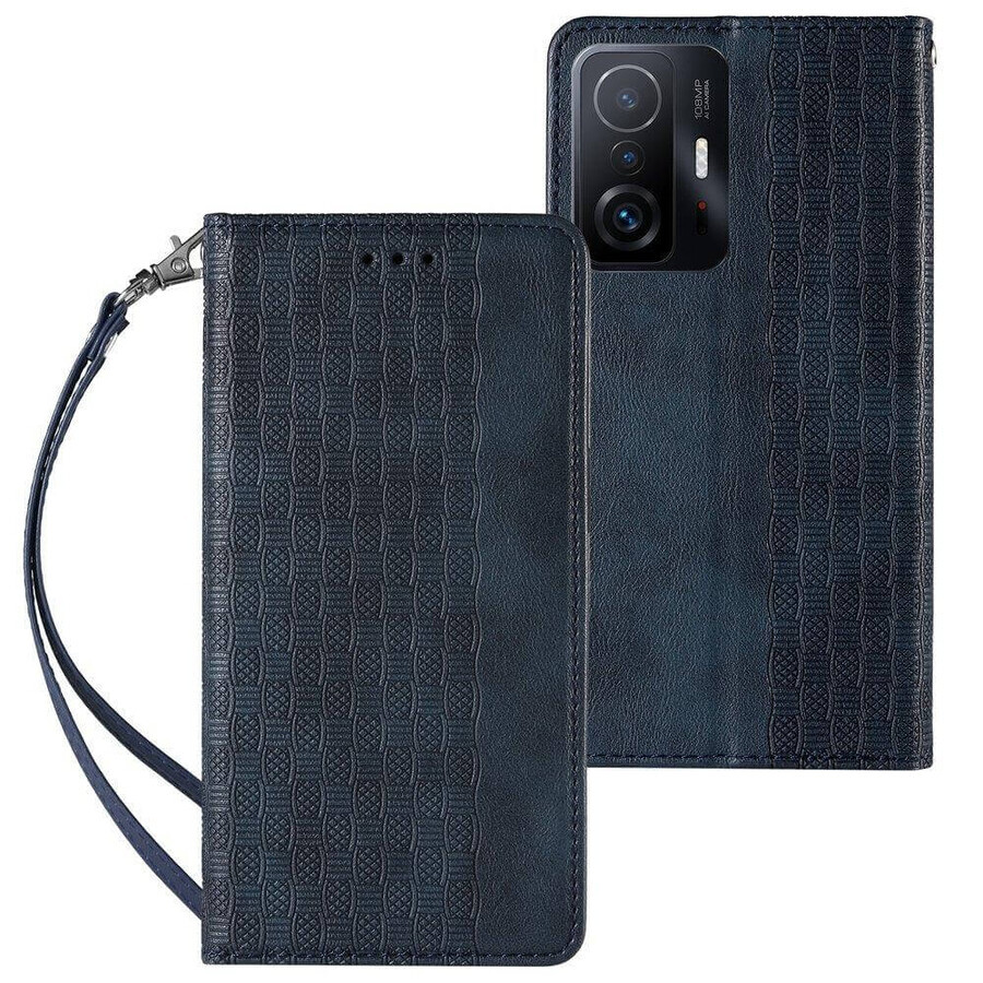 Magnet Strap Case for Samsung Galaxy A12 5G wallet case + mini lanyard pendant blue