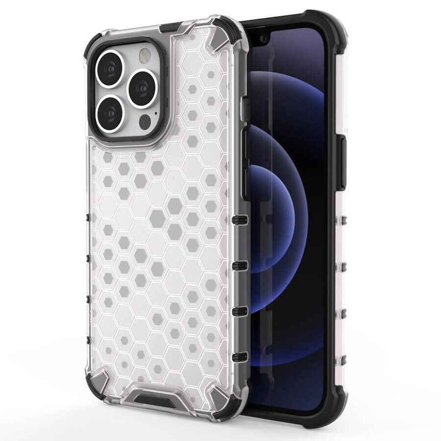 Honingraat gepantserd hoesje met gel frame iPhone 13 Pro helder