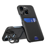 Lederen Stand Case voor iPhone 14 kaart portemonnee hoesje met standaard zwart