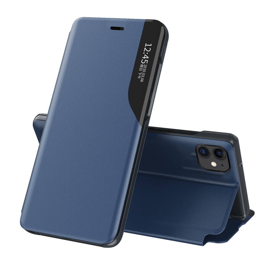 Eco Leather View Case elegante funda con tapa abatible y función de soporte iPhone 13 Pro Max azul