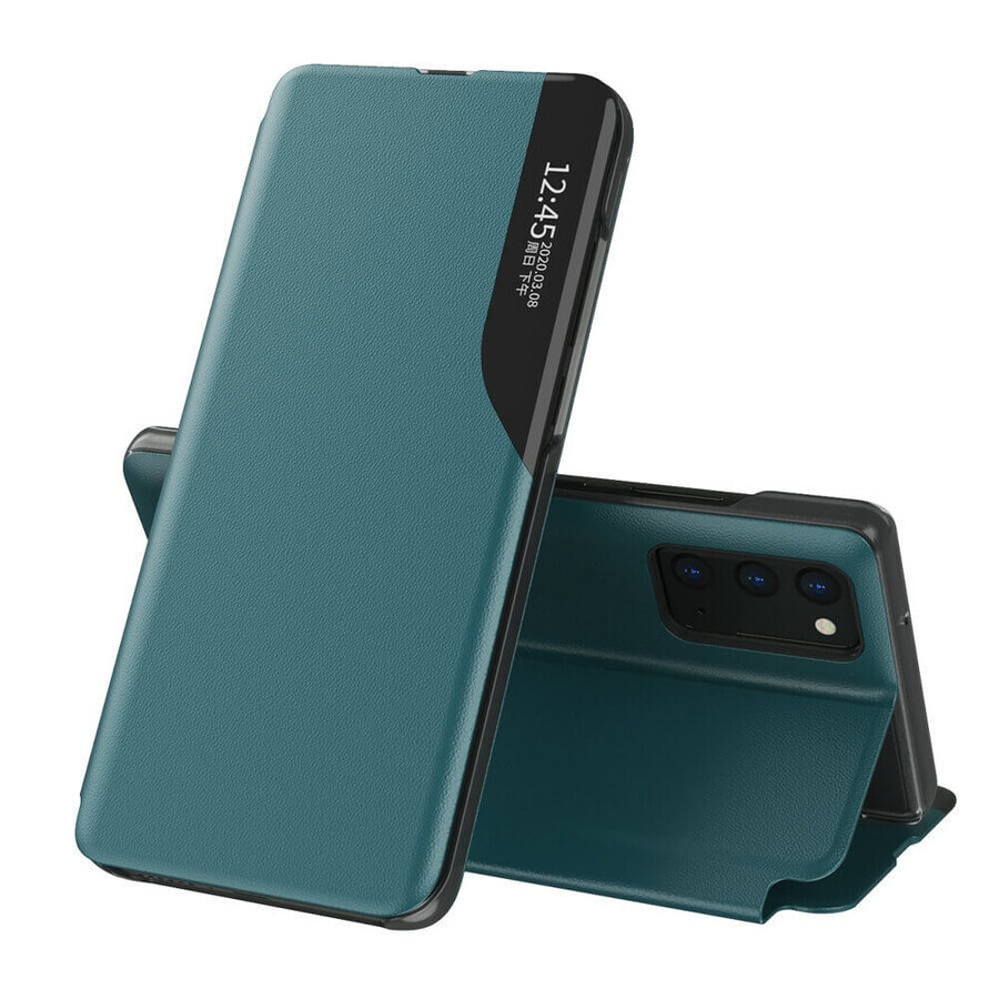 Eco Leather View Case elegant case with flip cover and stand function Samsung Galaxy A72 4G green