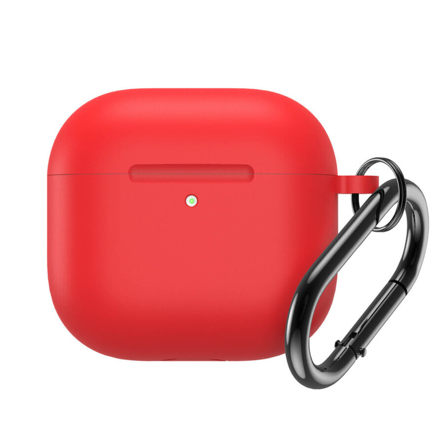 Siliconen hoesje voor Airpods 4 met karabijnhaak - rood