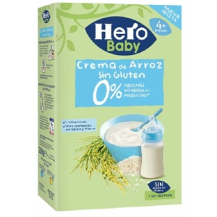 Crema de cereales de arroz sin gluten, +4 meses, 220 g, Hero Baby