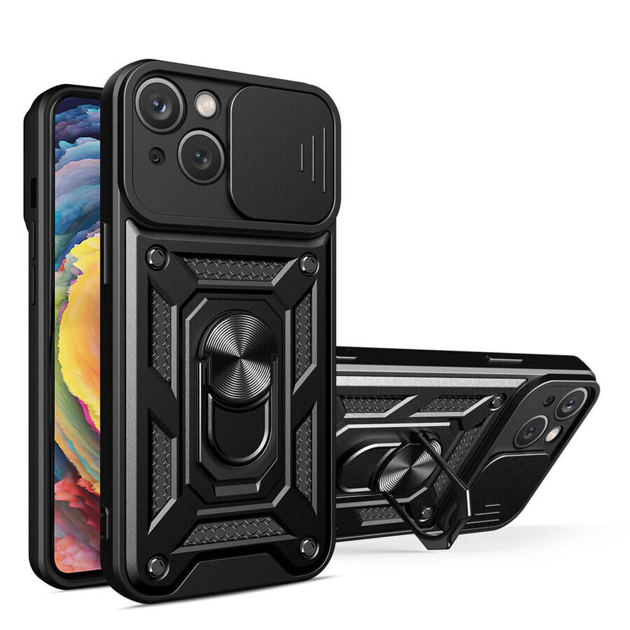 Hybrid Armor Camshield hoesje Huawei nova Y90 gepantserd hoesje met cameradeksel zwart