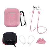 AirPods 2 / AirPods 1 siliconen hoesje set + etui / oorclip / nekband / horlogeband houder / karabijnhaak - roze
