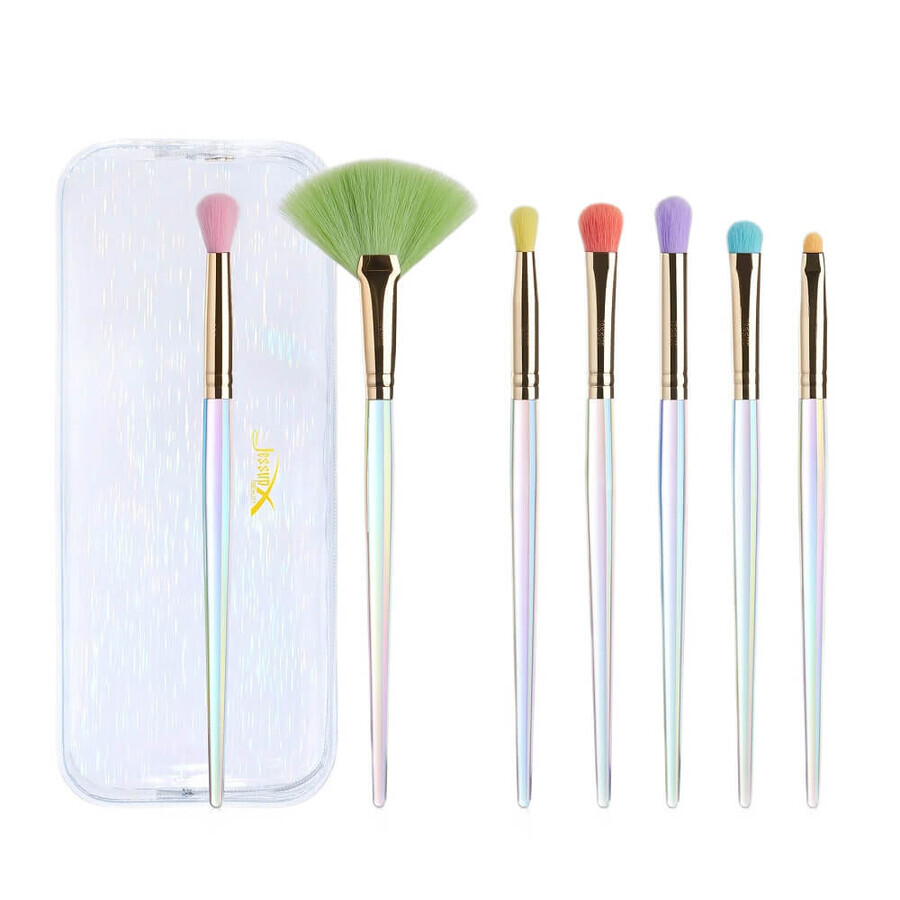 Jessup Colorful Makeup Brushes Set of colorful makeup brushes in cosmetic case T318, 7 pieces