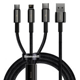 Baseus Tungsten 3in1 kabel USB - USB Type C / Lightning / micro USB 3,5 A 1,5 m zwart (CAMLTWJ-01)