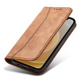 Magneet Fancy Case voor iPhone 12 Pro Max kaart portemonnee hoesje kaarthouder standaard bruin