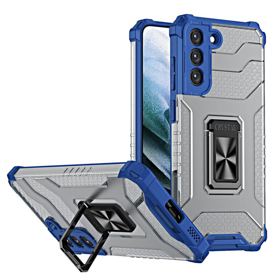 Crystal Ring Case étui hybride blindé + support magnétique Samsung Galaxy S22+ (S22 Plus) bleu