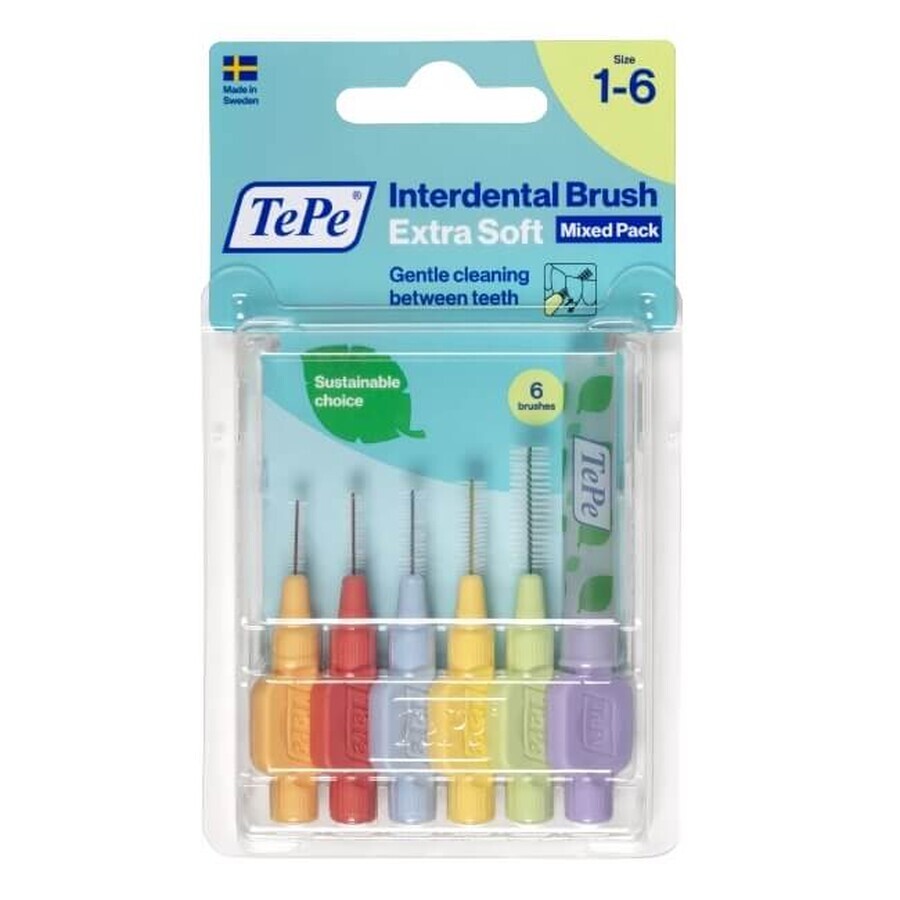 Buy TePe Extra Soft interdental space brushes starter set, 6 pieces TePe Extra Soft interdental space brushes starter set, 6 pieces