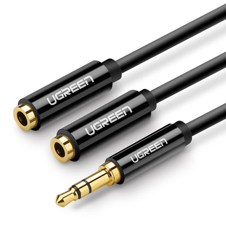 Ugreen hoofdtelefoon splitter kabel 3,5 mm mini jack AUX 25cm zwart (20816)
