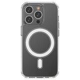 Coque magnétique transparente avec MagSafe pour iPhone 14 Pro avec anneau argenté - transparent