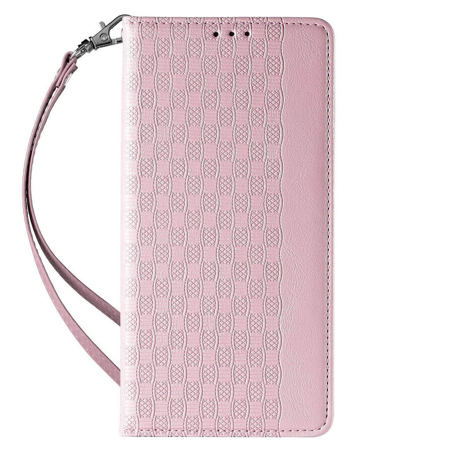 Imán Correa Funda iPhone 14 Pro flip cover cartera mini lanyard stand rosa