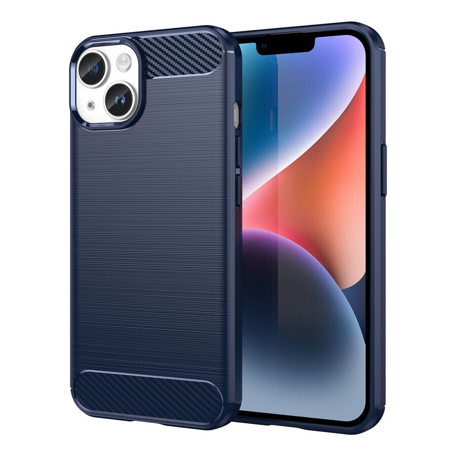 Winkel op Carbon Hoesje iPhone 14 flexibele gel back case blauw Carbon Hoesje iPhone 14 flexibele gel back case blauw