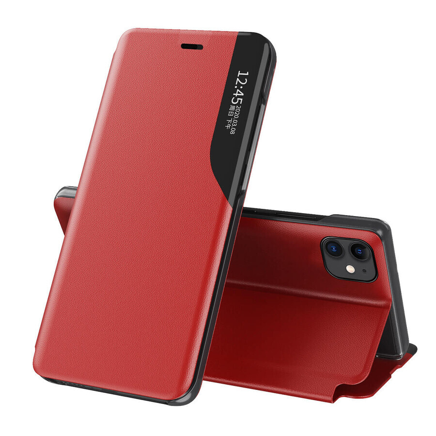 Eco Leather View Case elegante Tasche mit Flip Cover und Standfunktion iPhone 13 mini rot