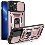 Hybrid Armor Camshield iPhone 13 Pro Max gepanzerte Tasche mit Kameraabdeckung rosa