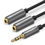 Ugreen kabel hoofdtelefoon splitter kabel 3,5 mm mini jack AUX microfoon 20cm (microfoon + stereo uitgang) zilver (30619)