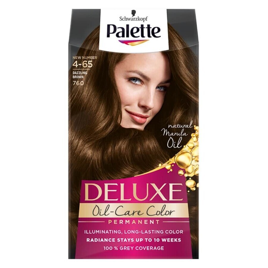 Palette Deluxe Oil-Care Color Haarfärbemittel mit Mikro-Öl 760 (4-65) Dazzling Brown