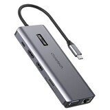 Choetech HUB multifunción con pantalla 12en1 USB-C a 1xUSB-C/4xUSB-A/2xHDMI/1xVGA/1xAUX/lector de tarjetas de memoria gris (HUB-M26)