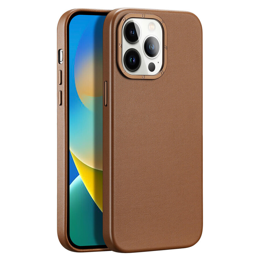 Dux Ducis Grit leather case for iPhone 14 Pro Max elegant faux leather cover (compatible with MagSafe) brown