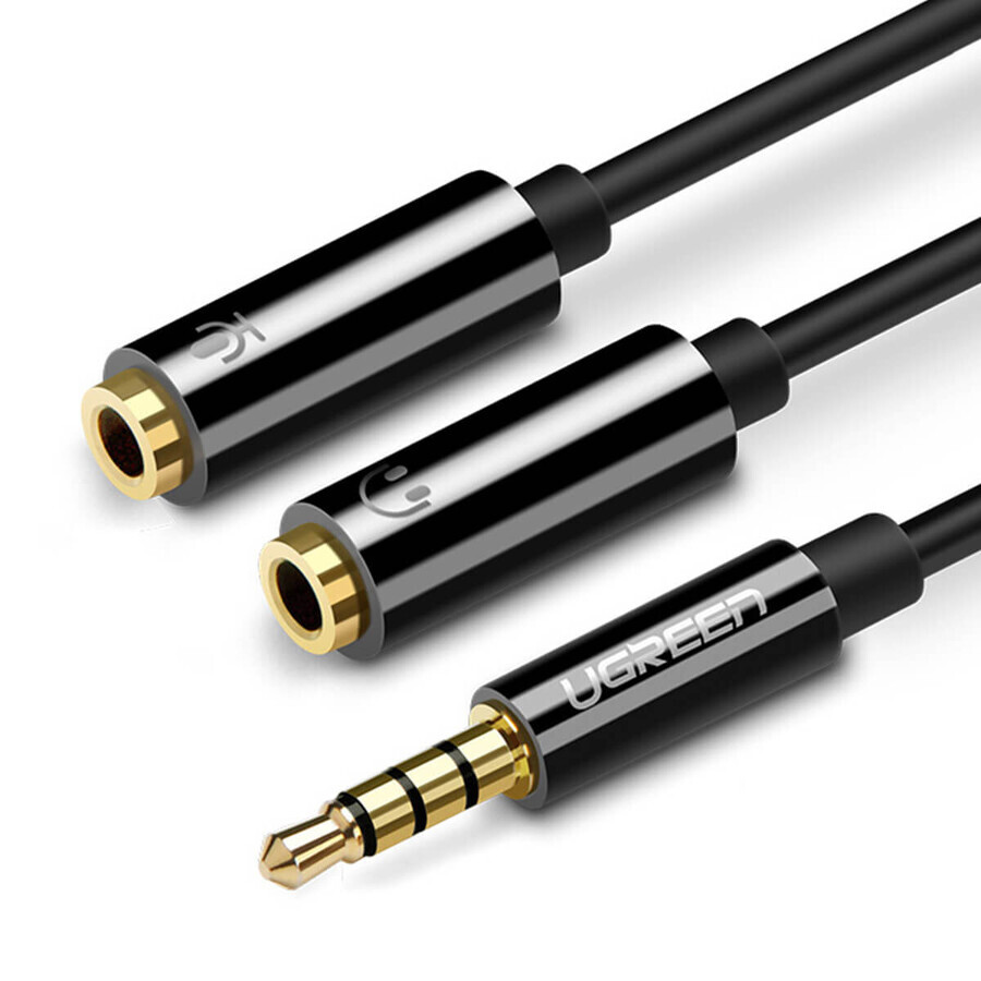 Ugreen cable headphone splitter cable mini jack 3.5mm - 2 x mini jack 3.5mm (microphone + stereo output) black (AV141)