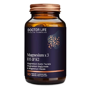 Doctor Life Magnesio x3 D3 amp; K2 para apoyar la salud cardiovascular y ósea, 90 cápsulas