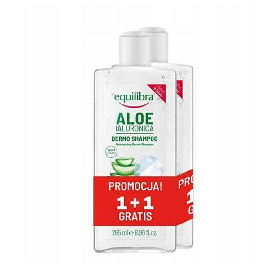 Equilibra Aloe Vera Șampon hidratant pentru păr cu acid hialuronic, 2 x 265 ml