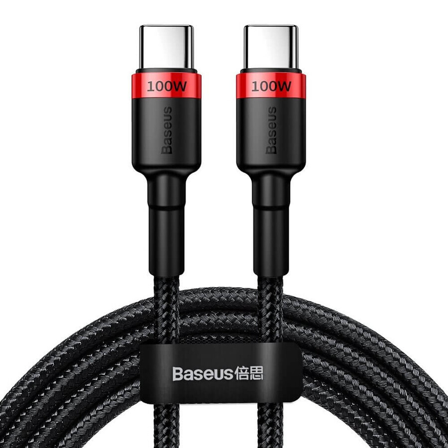 Baseus CATKLF-AL91 USB-C - USB-C PD QC 100W 5A 480Mbps 2m kabel - zwart/rood