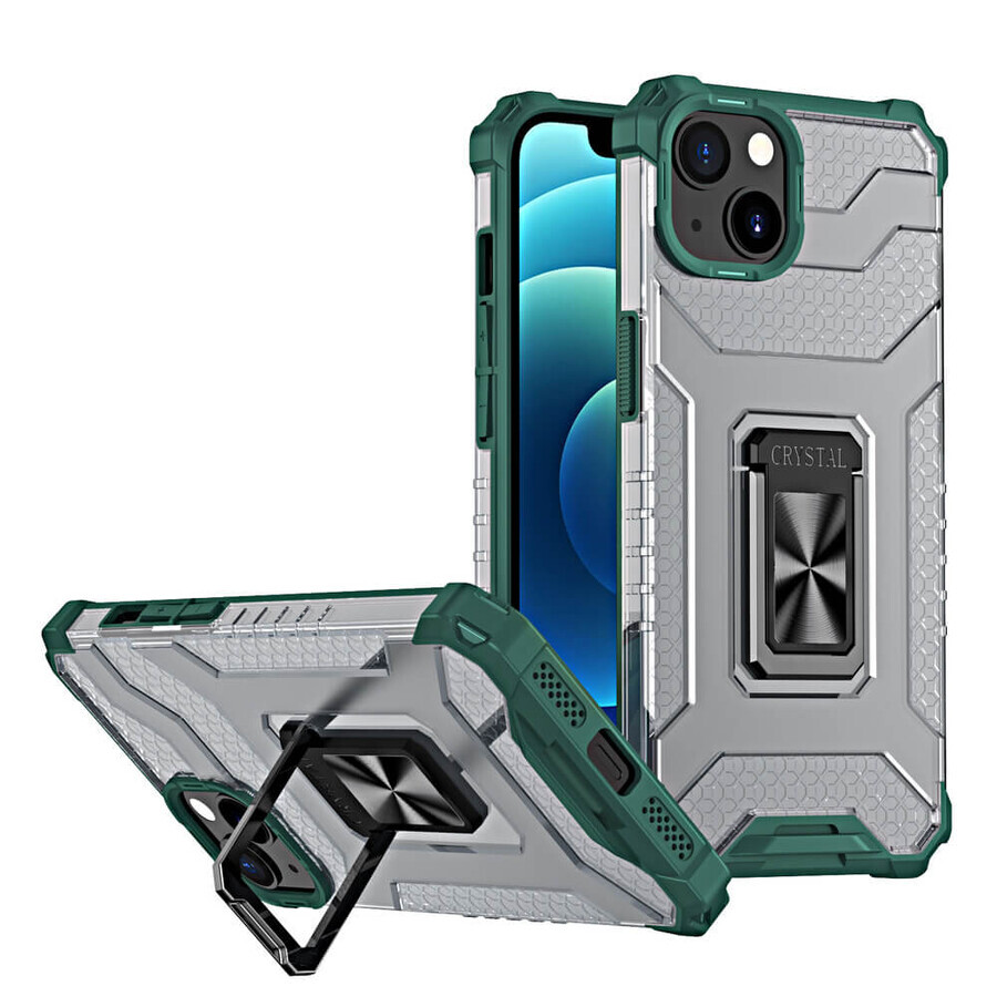 Crystal Ring Case funda híbrida blindada + soporte magnético iPhone 13 mini verde