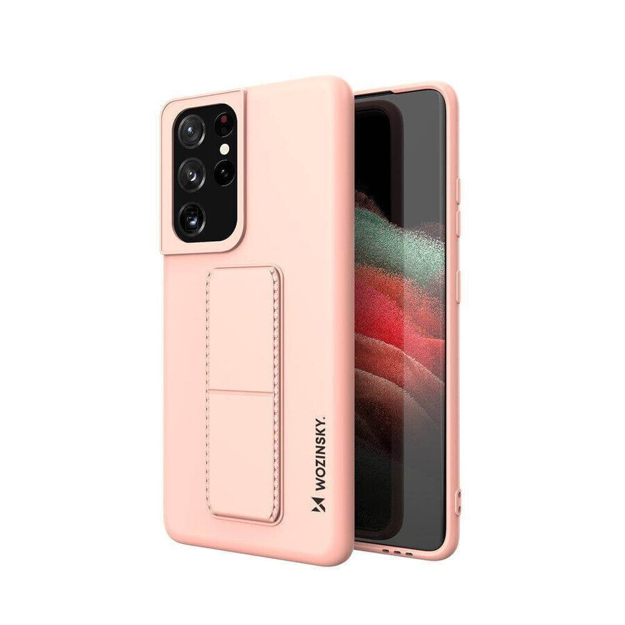 Wozinsky Kickstand Case Custodia in silicone con supporto Samsung Galaxy S21 Ultra 5G rosa