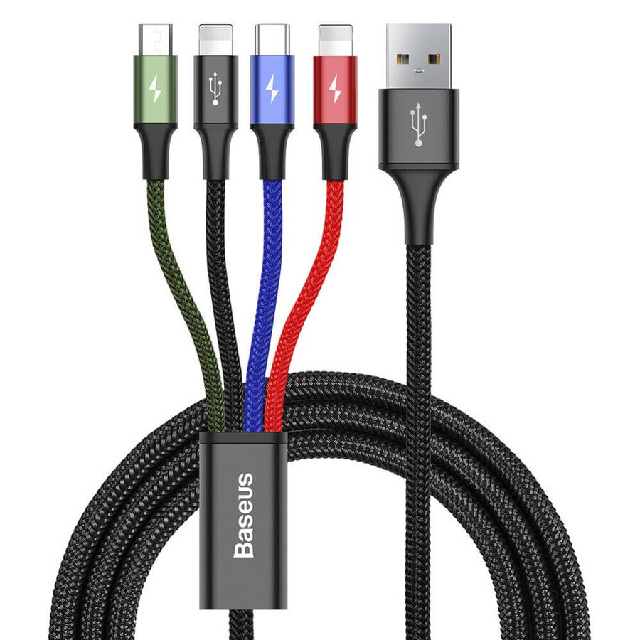 Baseus Câble USB 4in1 2x Lightning / USB Type C / micro USB en tresse nylon 3.5A 1.2m noir (CA1T4-A01)