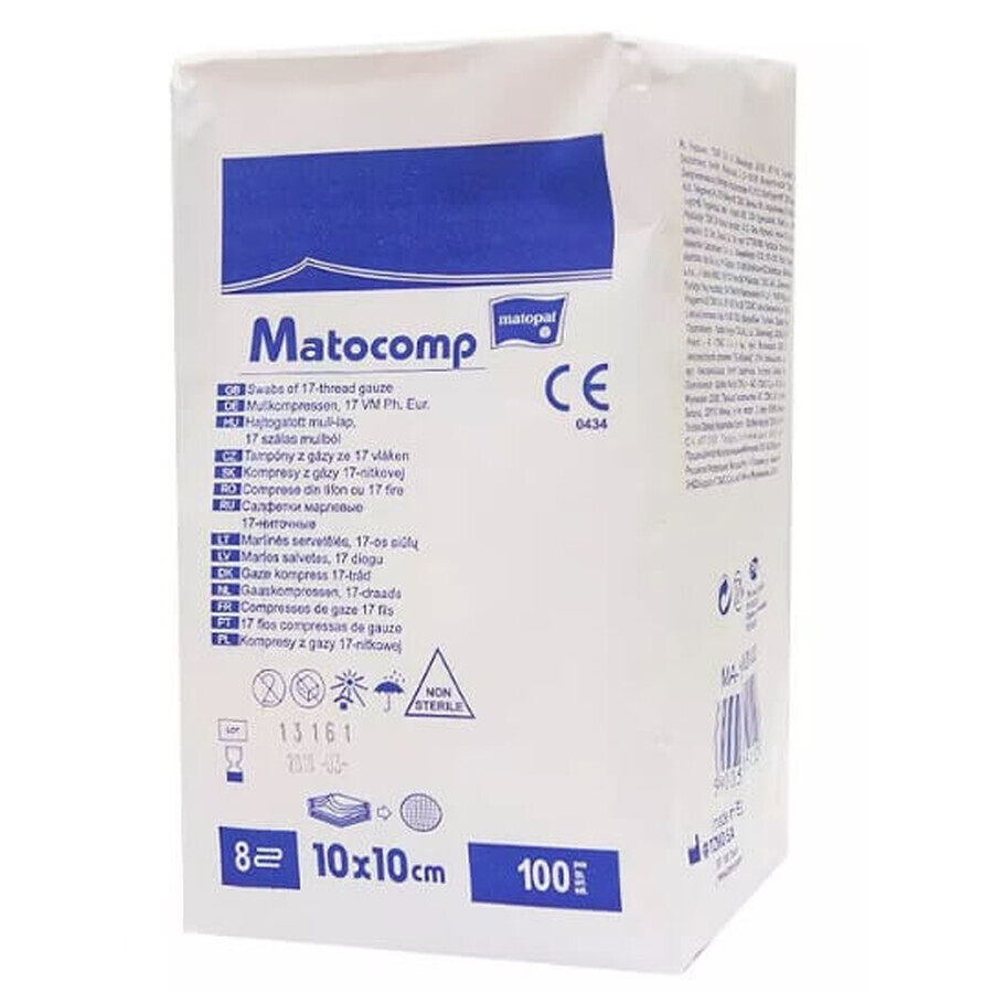Non-sterile gauze compresses, 17-threaded, 8 layers, 10x10cm, 100 pieces