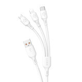 Dudao L8A-3in1 Câble USB-A - USB-C / micro USB / Lightning 480Mbps 1.2m - blanc