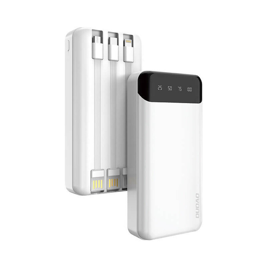 Dudao capiente powerbank con 3 cavi integrati 20000mAh USB Tipo C + micro USB + Lightning bianco (Dudao K6Pro+)