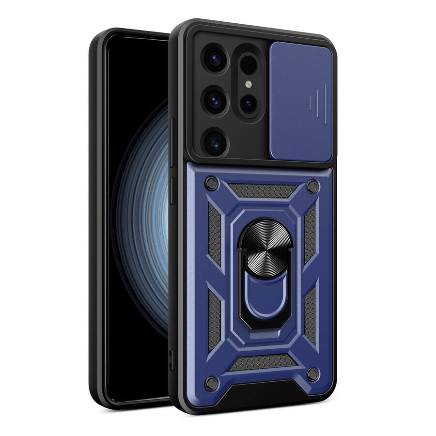 Custodia Hybrid Armor Camshield per Samsung Galaxy S24 Ultra blindata con copertura della fotocamera - blu