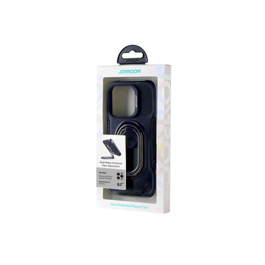 Joyroom Dual Hinge iPhone 14 Pro funda blindada con soporte de anillo negro