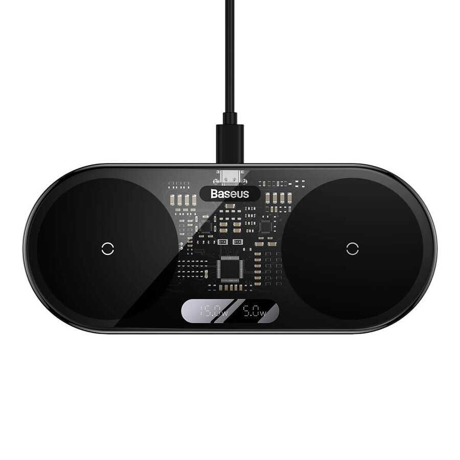 Baseus Digital LED Display doble cargador inalámbrico con pantalla digital 20W negro (WXSX010101)