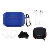 Set carcasă silicon AirPods Pro 2 / AirPods Pro 1 + carcasă / clips pentru urechi / curea de gât / suport pentru curea de ceas / carabină - albastru